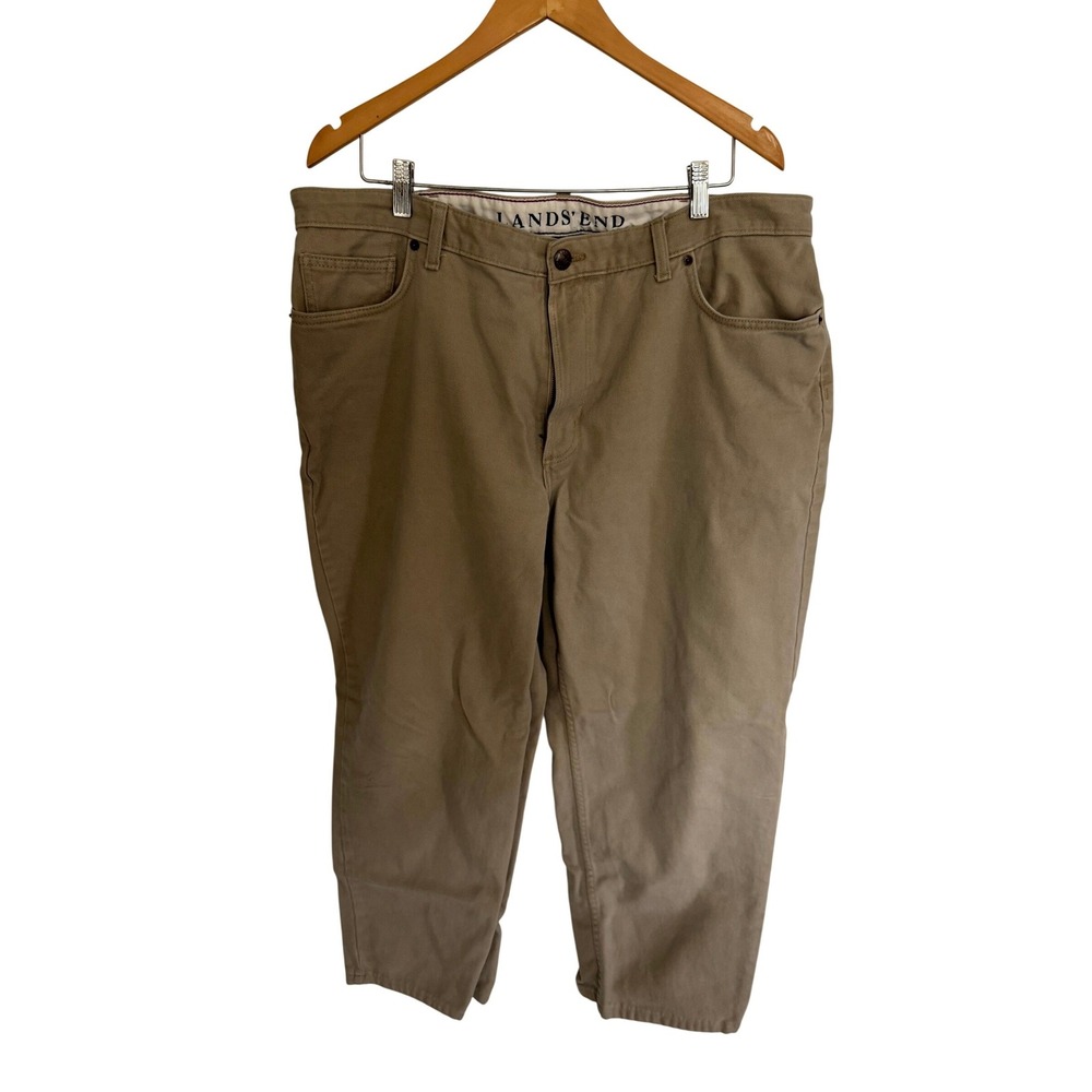 Lands End Mens Relaxed Fit Khaki Cotton Twill Pants Tan 42 392969 F12